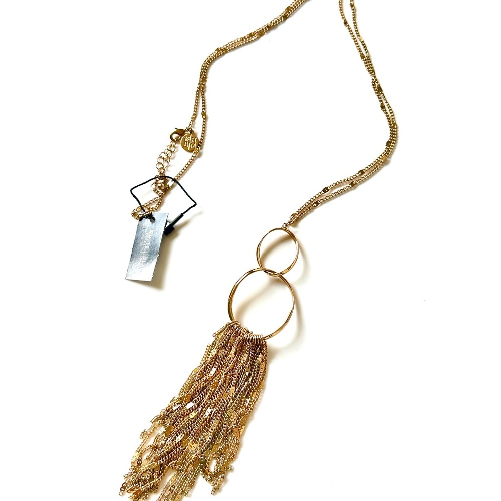WHBM Gold Double Ring Fringe Long Chain Necklace | NWT